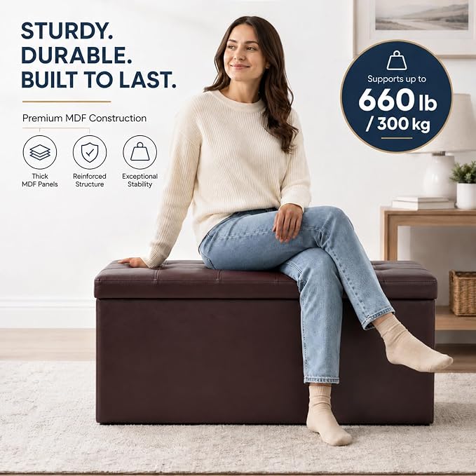 ALASDO 30 Inch Folding Storage Ottoman Bench - Image 3