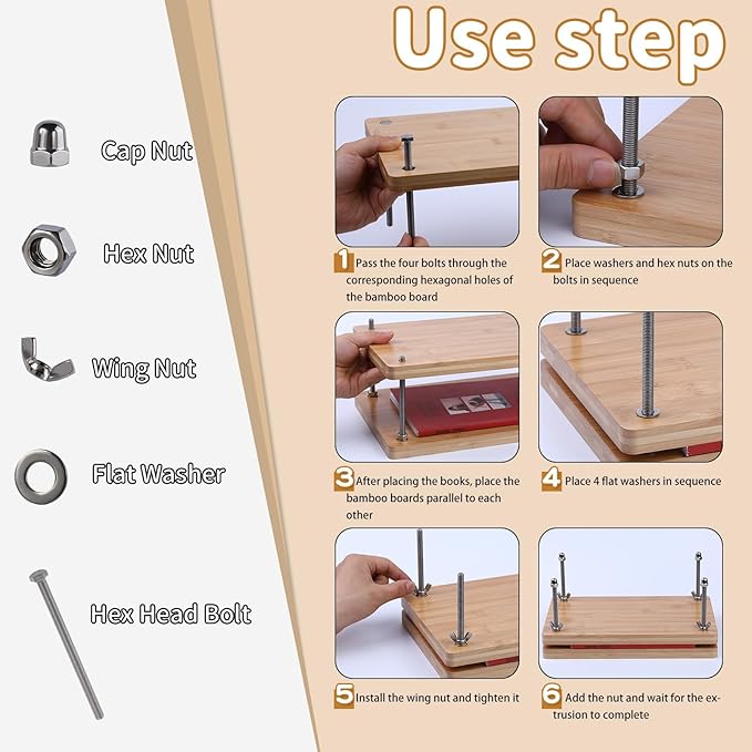 JUPEAN Book Binding Kits, Book Press, 7.9”x11.6”, Books Making Kit Bookbinding Supplies with Wooden Binding Press Books Cover Board Bone Folder Awl Bind Strap for DIY-DeskLoop Office