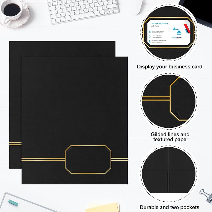 Kisston 10 Pack Executive Twin Pocket Folders Letter Size Black - Image 3