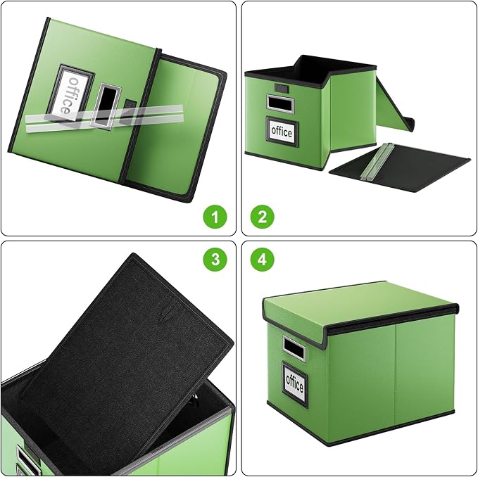 File Organizer Box with Lid, Collapsible Faux Leather Document Organizer - Image 7