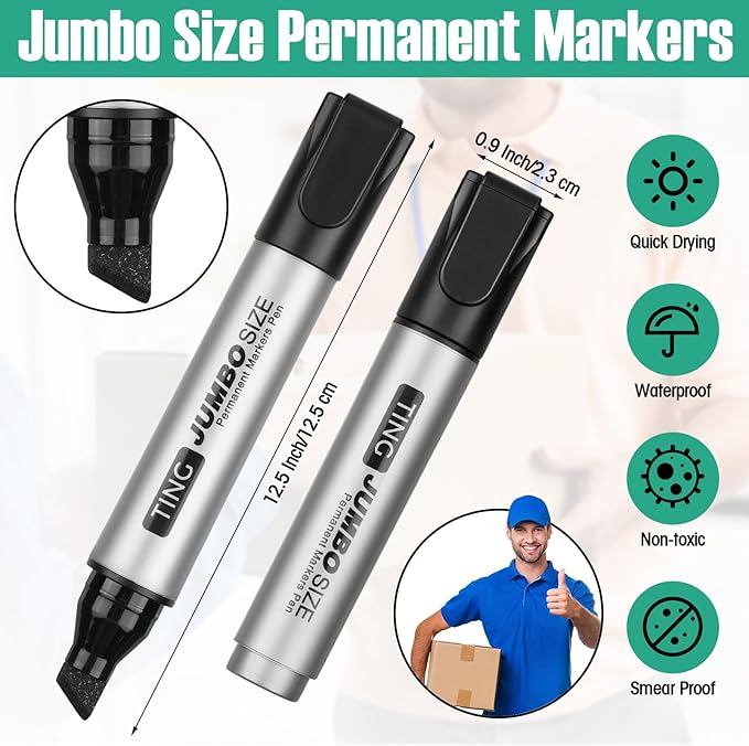 Fuutreo 16 Pcs Jumbo Size Permanent Markers Bulk Large Chisel Tip Permanent Markers Thick Waterproof Jumbo Pens Set Huge Poster Supplies(Multicolor)