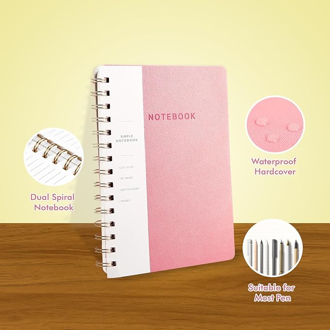 Lined Spiral Notebook College Ruled A5 Journal Book for Note Taking, 160 Pages Writing Journal for Office and Home School Supplies 5.75 x 8.125 inch (6pack-3Reefblue/3Pink)-DeskLoop Office