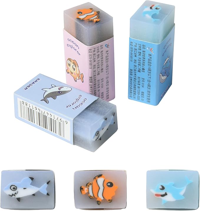 18Pcs Cute Sea Animal Erasers for Kids Bulk, Kawaii Fun Pencil Jelly Erasers for School Classroom Supplies Prize Gifts Party Favors-DeskLoop Office