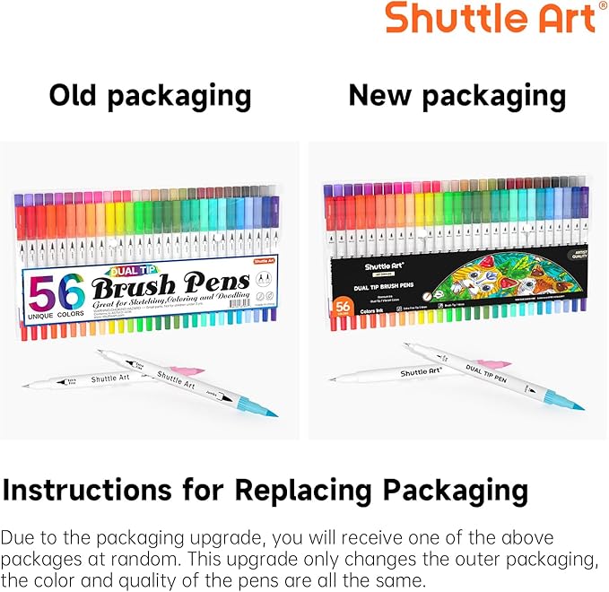 Shuttle Art Dual Brush Marker Pens, 56 Colors Water-based Ink, Dual Tip Calligraphy Pens Fineliner and Brush Tip perfect for Kids Adult Artist, Hand Lettering, Journal, Doodling, Writing-DeskLoop Office