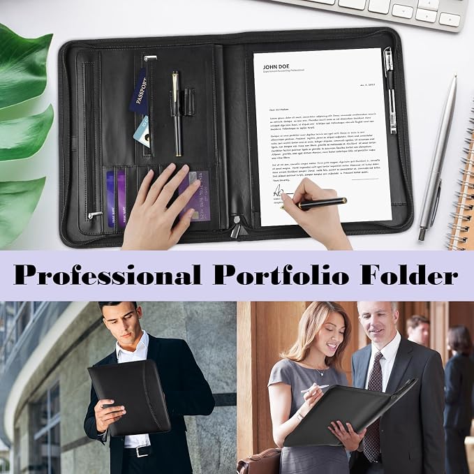Leather Padfolio Portfolio Binder Organizer, - Image 7