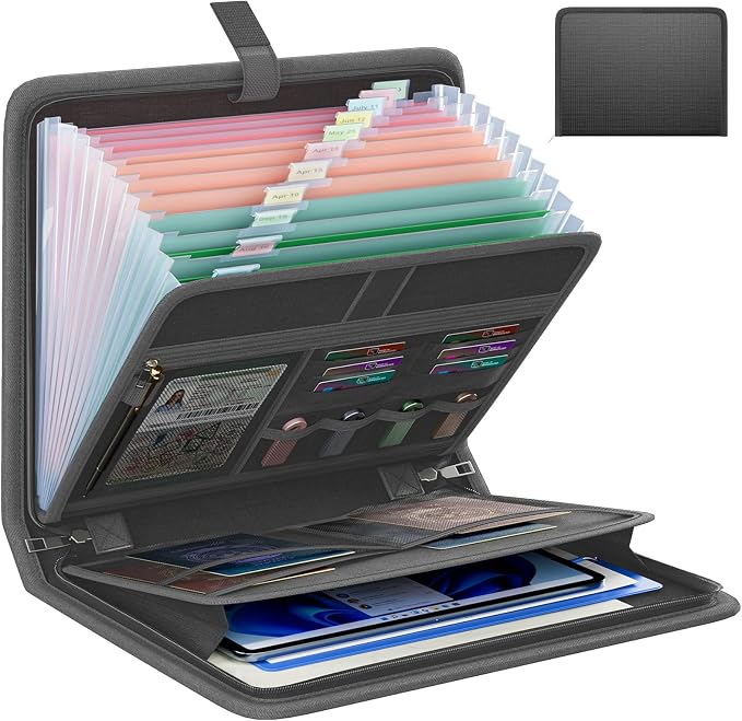 Fireproof Accordion File Organizer, Portable Expanding File Folder by Huolewa