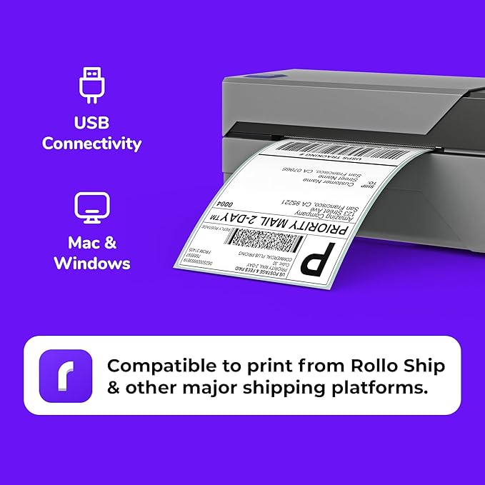 Rollo USB Shipping Label Printer - Commercial Grade 4x6 Thermal Label Printer for Shipping Packages - High Speed Custom Sticker Label Maker for Small Business - Supports Windows & Mac-DeskLoop Office