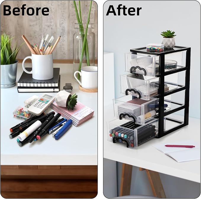 Cididu Desktop Organizer with 4 Drawers, Small Desk Organizer Storage Box - Image 6