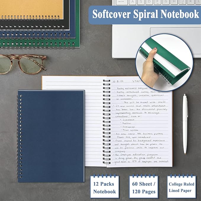 GINMLYDA Small Spiral Notebook A5, 8Pack 120 Lined Pages 8.25x5.5 Inches Spiral Journal Kraft Cover Notebooks & Writing Pads for School Home Office Aesthetic Sketch Drawing Note-DeskLoop Office