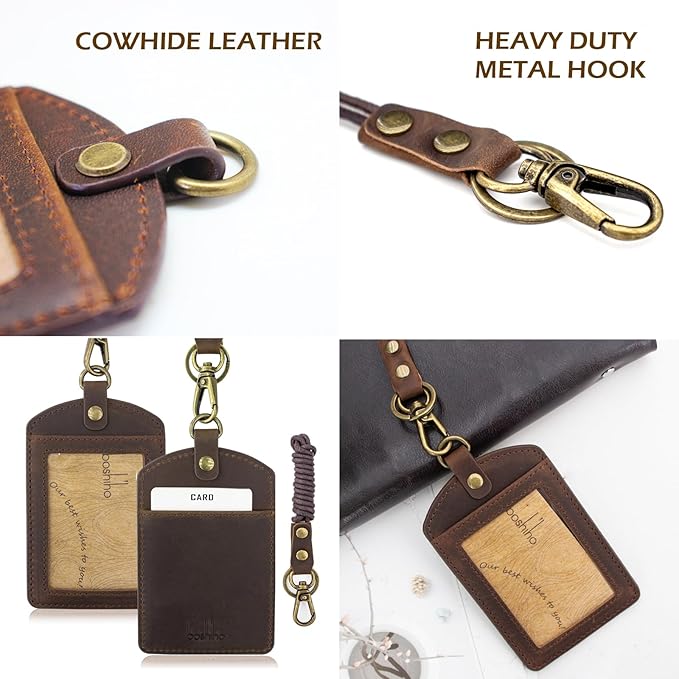Badge Holder: Boshiho Cowhide Leather ID Badge Card Holder - Image 4