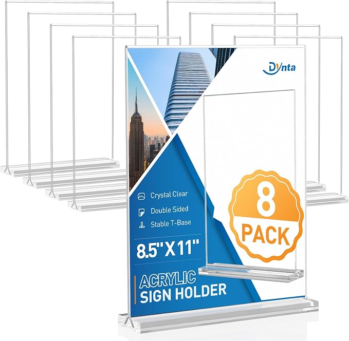 Dynta 8 Pack Acrylic Sign Holder 8.5 x 11, Tabletop Double-Sided Display by Dynta