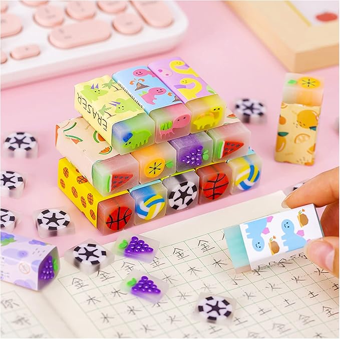 Cute Erasers for Kids Bulk 16 Pack Animal Food Fun Desk Pets Pencil Students School Supplies Prize Gifts Party Favors-DeskLoop Office