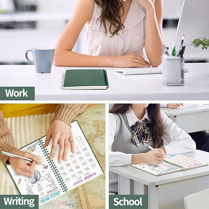 AHGXG Graph Paper Notebook - Spiral Notebook Journal 7.6" x 10", B5 Large Graph Notebook, 140 Pages, 100 gsm Thick Grid Paper, Waterproof Plastic Cover, for School Writing Engineering, Green-DeskLoop Office