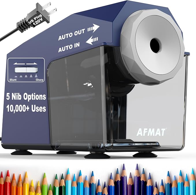 AFMAT Electric Pencil Sharpener, Fast & Hands-Free, 10K+ Uses, 5 Nibs, Fully by AFMAT
