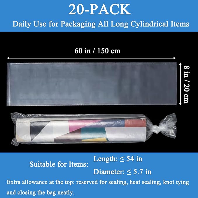 20PCS 8" x 60" Extra Long Clear Plastic Sleeves - Image 2