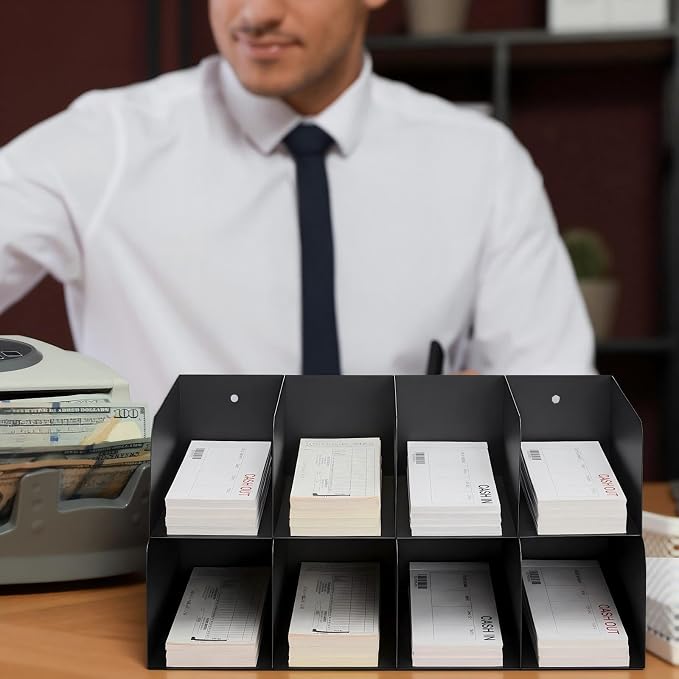 Gisafai Metal Check Sorter Organizer 8 Pocket, 2 Tier Black Iron Document Holder - Image 4