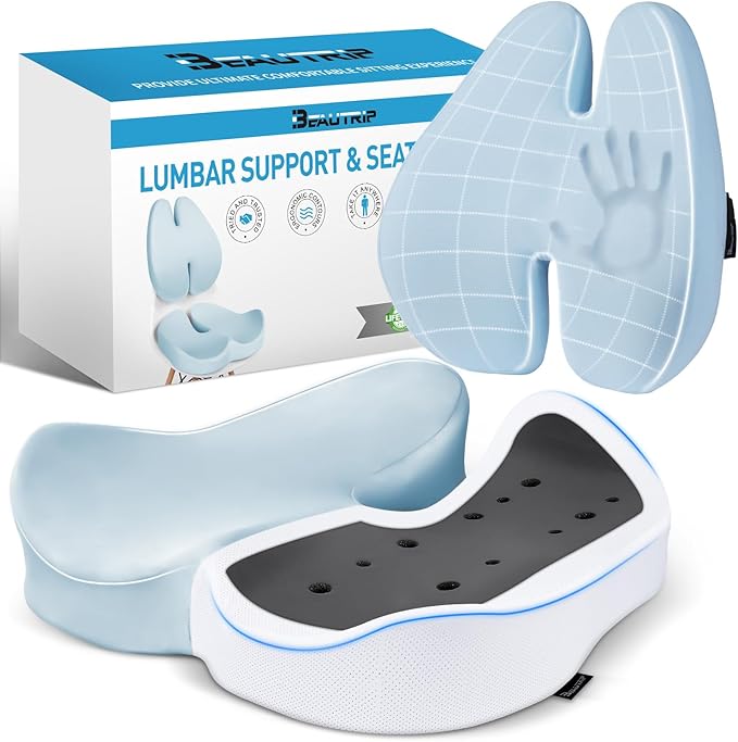 BEAUTRIP Seat Cushion & Lumbar Support Pillow for Office Chair, Car & Wheelchair - Ergonomic Coccyx Cushion for Tailbone, Sciatica & Back Pain Relief - Extra-Dense Charcoal Memory Foam Chair Cushions-DeskLoop Office