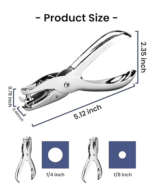 2 Pcs Hole Punch, 1/4 Inch and 1/8 Inch Single Hole Punch, MoHern Hole Puncher - Image 2
