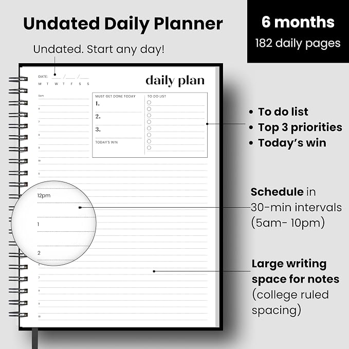 Undated Daily & Monthly Planner 2026-2027 | Hourly Schedule | Large 8.5" x 11" - Image 3