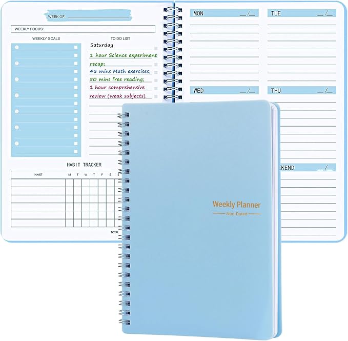 Undated Weekly Planner with Goal & Habit Tracker Notebook, Small A5 To Do List by Aosemili