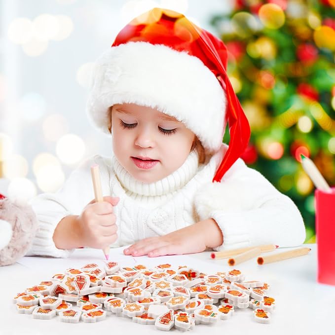 FOIMAS 120pcs Christmas Erasers, Mini Xmas Eraser Gingerbread Man Pencil - Image 5