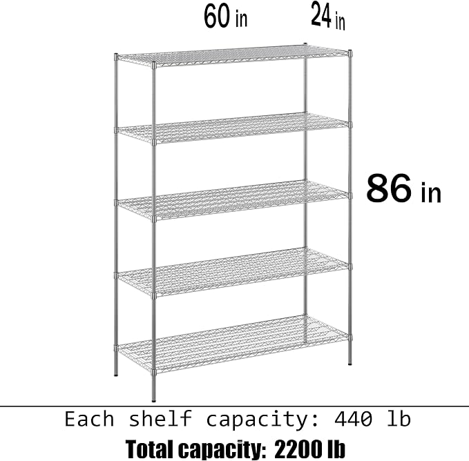 Regal Altair 24" Deep x 60" Wide x 86" Height Wire Shelving Kit | 5-Tier | NSF - Image 3