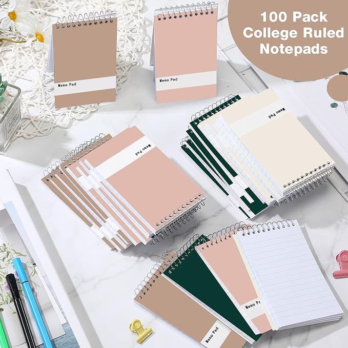Thenshop 100 Pads Spiral Memo Pads Bulk 3 x 5 Inch Small Pocket Notepad Top - Image 5