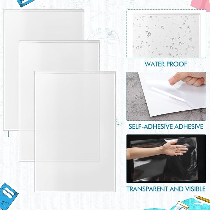 Outus 60 Pcs Self Adhesive Shop Ticket Holders Clear Plastic Sleeves Adhesive - Image 5