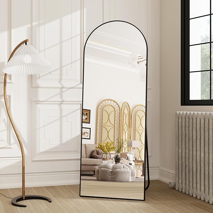 HARRITPURE 58"x18" Arched Full Length Mirror Free Standing Leaning Mirror Hanging Mounted Mirror Aluminum Frame Modern Simple Home Decor for Living Room Bedroom Cloakroom, Black-DeskLoop Office