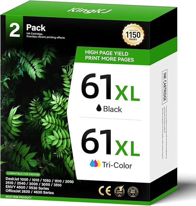 61XL Ink Cartridge High-Yield Combo Pack Replacement for HP 61XL 61 Ink DeskJet 1000 1010 1050 1510 1512 2050 2510 2540 3000 3050 3510 Envy 4500 5530 4502 OfficeJet 2620 4630 4635 Printer Black Color-DeskLoop Office
