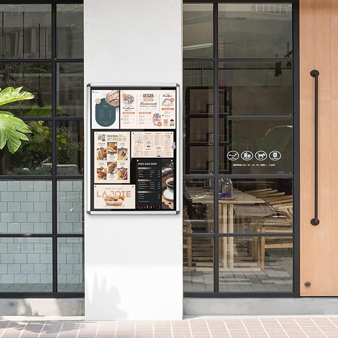 Enclosed Bulletin Board Lockable Display Case Message Board with Locking Door for Indoor, Black Felt, Silver Aluminum Frame, 38x28inches(9xA4)-DeskLoop Office