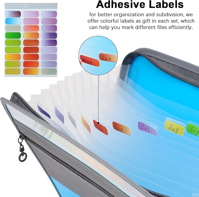 NAFY Expanding File Folders, 13 Pockets, A4 Letter Size, Portable Accordion - Image 5