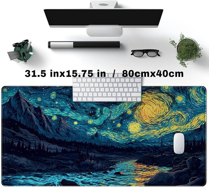 Misty Forest Desk Pad Mat Vincent Van Gogh XL Mouse Pad Gaming Playmat Large Mousepad XXL Desk Laptop Pad Equipped with Waterproof Storage Bag Non-Slip Stitched Edges (31.5x15.7 in)-DeskLoop Office