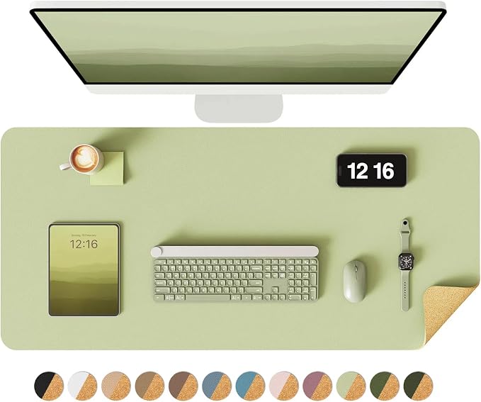 YSAGi Double-Sided Desk Pad, 35.4"x17" Leather Desk Mat, Eco Cork Desk Pad by YSAGi