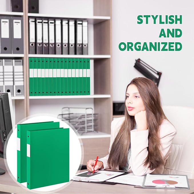 Henoyso 16 Pcs 3 Ring Binder 1/2'' Round Fits Letter Size 8. 5'' x 11'' Paper Plastic Flexible Binder Holds 100 Sheets with 1 Pockets Versatile Organizer for Office Home School (Green)-DeskLoop Office