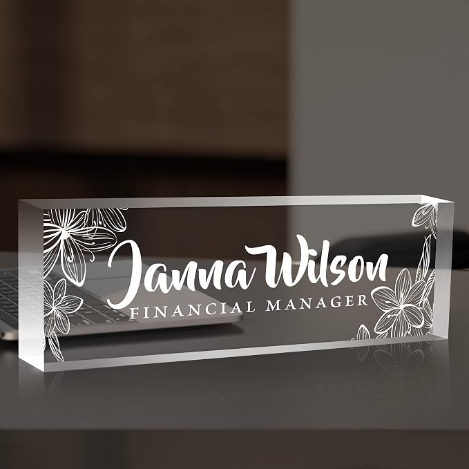 Personalized Desk Name Plate, Custom Acrylic Glass Name Plates by Custom