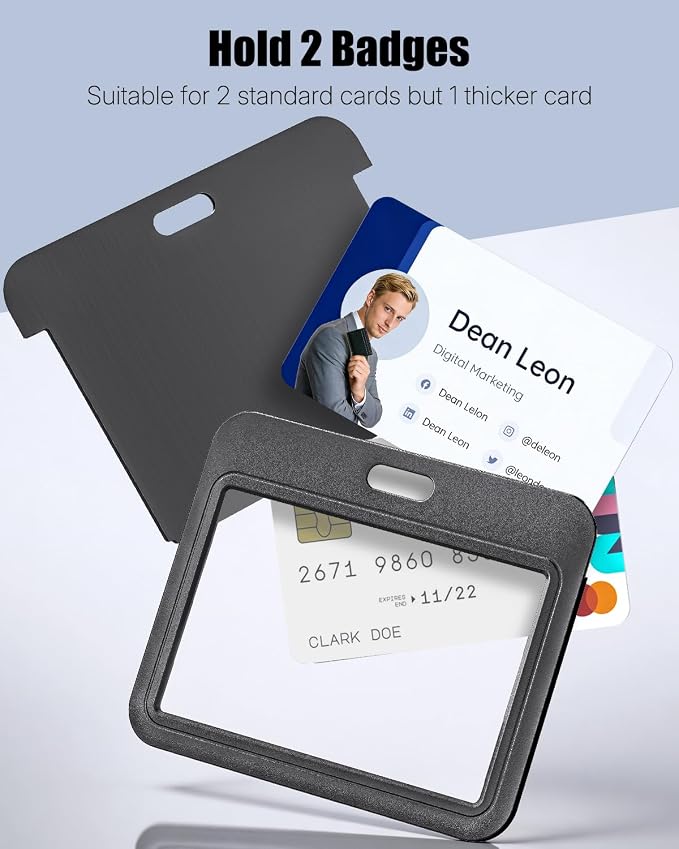 Uniclife 3 Pack Sliding ID Badge Holder Black Horizontal Hard Plastic Case - Image 3