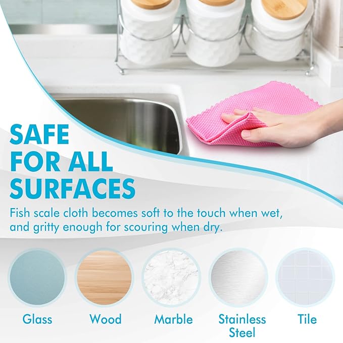 Streak Free Miracle Cleaning Cloths Easy Clean Nanoscale,Fish Scale Microfiber Window Mirror Glass Car Stainless Steel Cleaning,Lint Free Dish cloth Wine Glass Polishing Towel,Reusable,Pack 6,Pink-DeskLoop Office