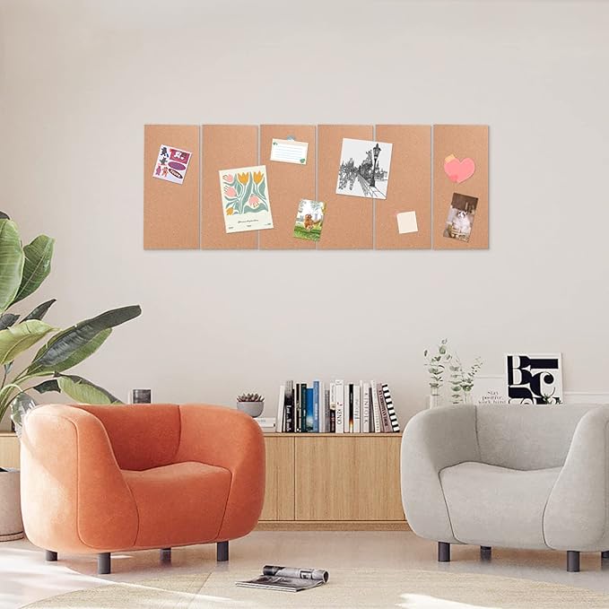 4 Pack Cork Bulletin Board 17"x8" - 1/2" Thick Cork Board Tiles,Self-Adhesive Frameless Cork Tiles Wall Decor for DIY, Office, School and Home Decor-DeskLoop Office