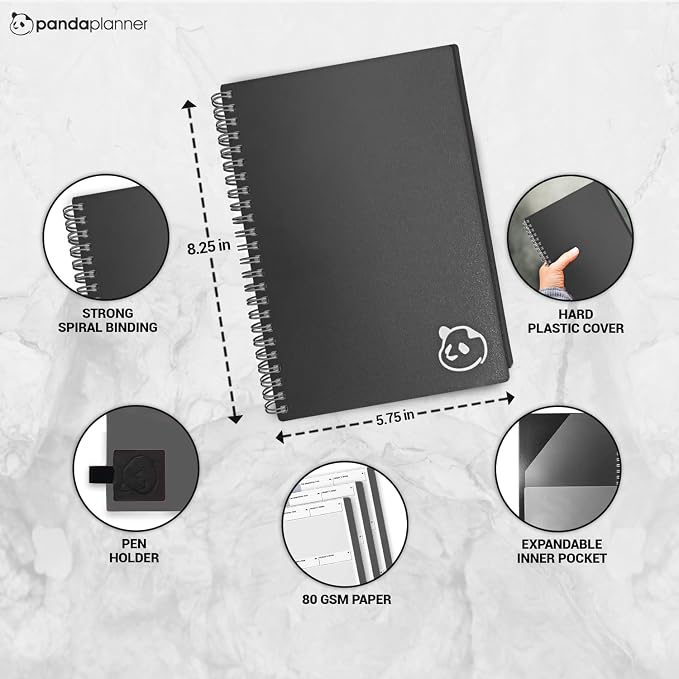Panda Planner A5 Undated Weekly Spiral Notebook 2026-2027, 5.75x8.25 Black | 52 - Image 6