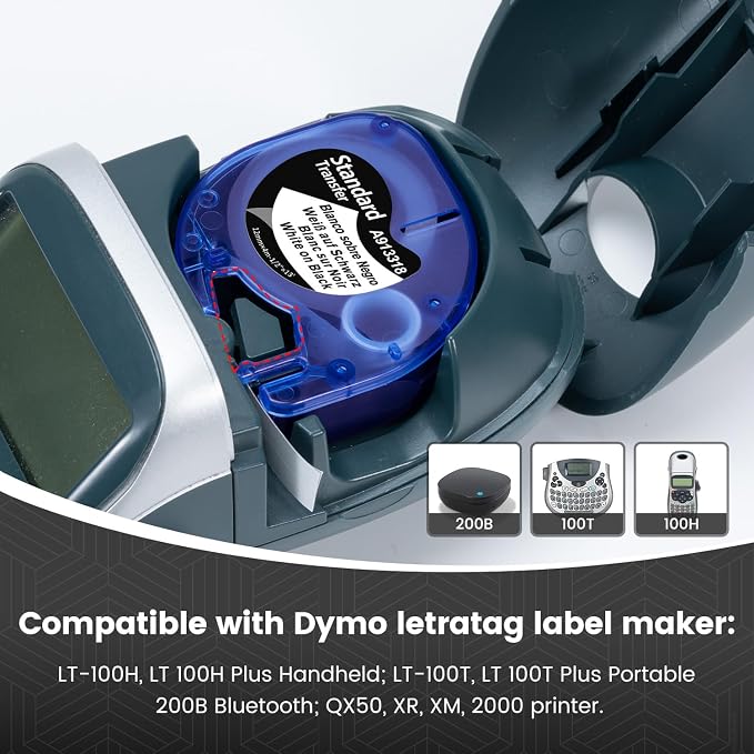 12mm White on Black Tape Compatible - Image 2