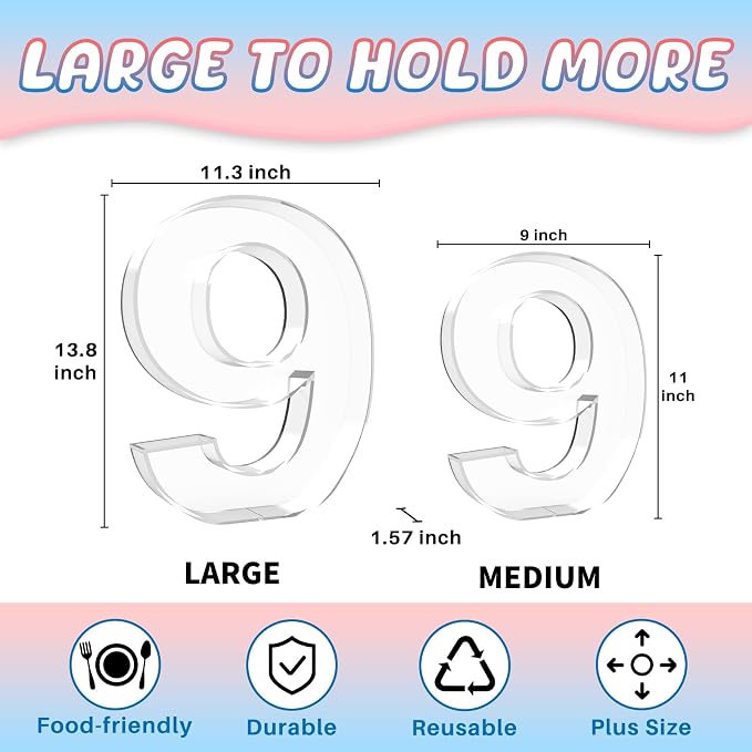 13.8" Extra Large Acrylic Number Charcuterie Board Box, Reusable Fillable - Image 2