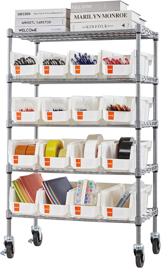 VEVOR 5-Tier Rolling Bin Storage Rack, 16 Organizer Bins, Bin Rack Storage - Image 9