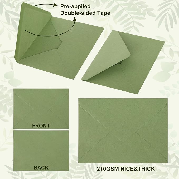 Whaline 50 Pcs A7 Invitation Envelopes Set Sage Green Greeting Cards Envelopes - Image 3