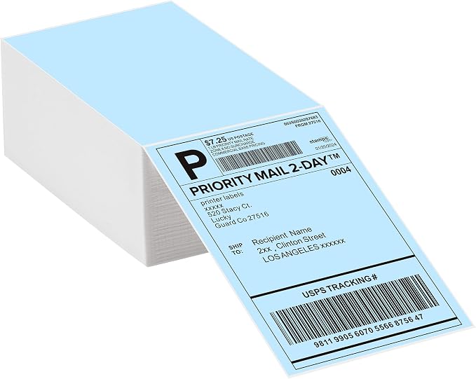 4"x6" Blue Direct Thermal Labels, 500 Fanfold Shipping & Address Label Paper by LuckyGuard