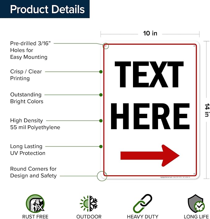 Custom Arrow, Custom Directional Sign, Right Arrow, 10x14 Inches, 55 mil thick - Image 6