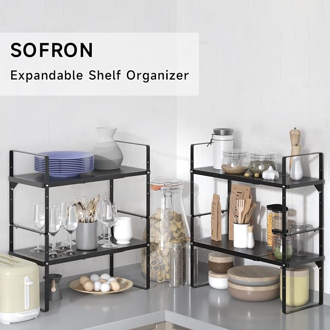 SOFRON Expandable Cabinet Storage Shelf Stackable Organizer Rack - Image 7