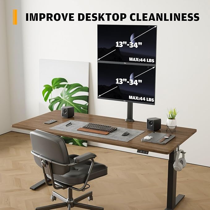 HEMUDU Dual Monitor Articulating Desk Mount Arm Stand - Vertical Stack Screen Supports Two 13 to 34 Inch Computer Monitors with C Clamp-DeskLoop Office