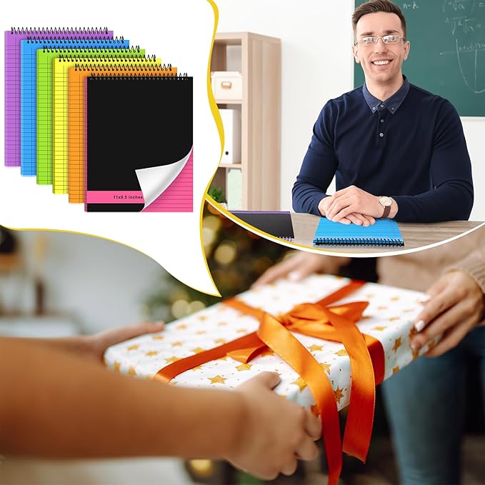 6 Pcs Legal Pad Top Spiral Bound Notebook 70 Sheets Wirebound Notepad Double Sided Ruled Memo Steno Book with Stiff Back Cover for Business(8.5 x 11 Inches,No Holes,Bright Colors)-DeskLoop Office