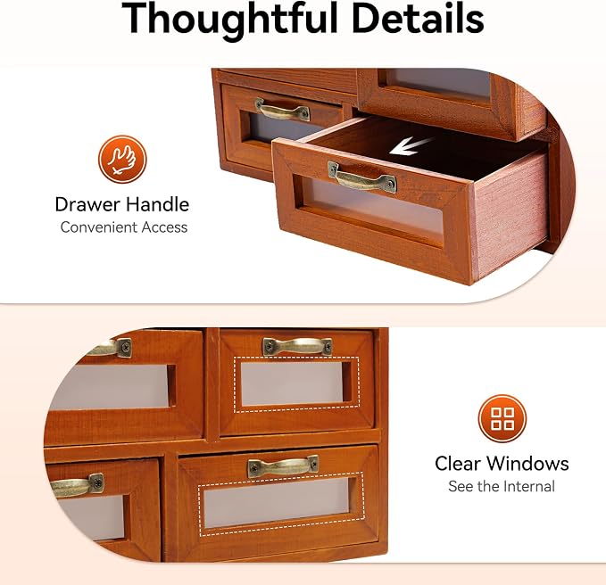 Vintage Wooden Drawers Organizer, 16-Drawer Desktop Storage Box - Image 8